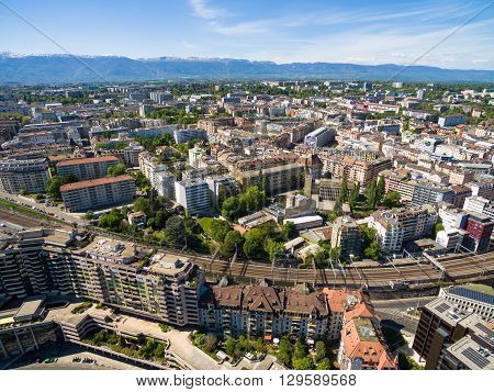 Aerial View Of  Geneva City Old Town In Switzerland