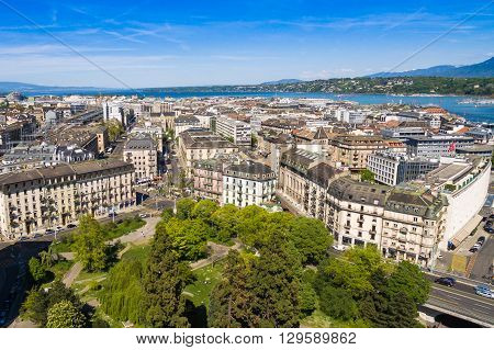 Aerial View Of  Geneva City Old Town In Switzerland