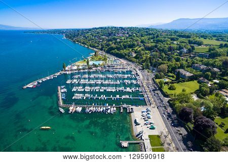 Aerial View Of Leman Lake -  Geneva City In Switzerland
