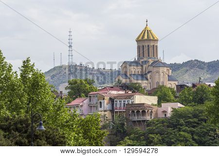 Tbilisi, Georgia - May 07, 2016: View Of The Holy Trinity Cathedral Tsminda Sameba In Tbilisi, Georg