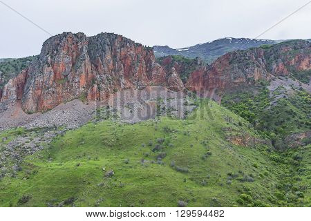 Mountain Landscape In Georgia Kaukaz With Beautiful Sky