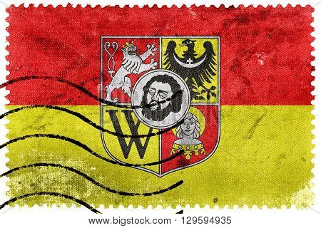 Flag Of Wroclaw With Coat Of Arms, Poland, Old Postage Stamp