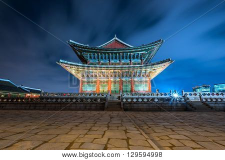 Korea,gyeongbokgung Palace At Night In Seoul, South Korea.