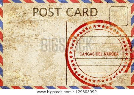 Cangas del narcea, vintage postcard with a rough rubber stamp
