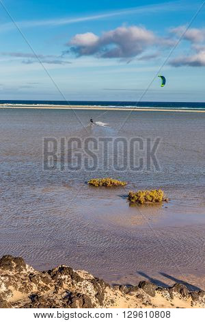 Kitesurfer On Sotavento Beach - Fuerteventura Canary Islands Spain