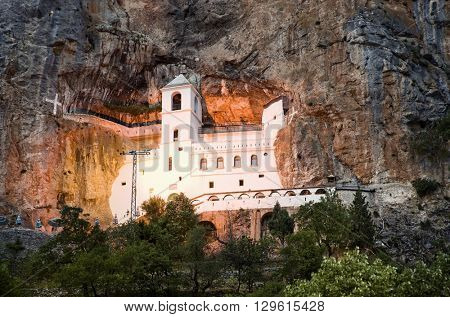 Ostrog cave Monastery night view, Montenegro   