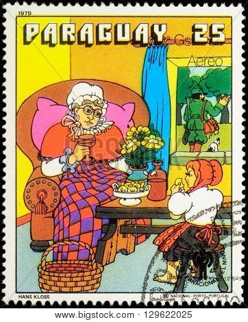 MOSCOW RUSSIA - MAY 12 2016: A stamp printed in Paraguay shows scene from a fairy tale 