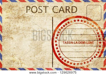 tassin-la-demi-lune, vintage postcard with a rough rubber stamp