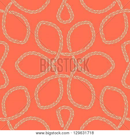Abstract rope knot seamless pattern. Endless illustration with light green rope ornament on orange background. Trendy rope knot texture. Endless stylish backdrop. For fabric, wallpaper, wrapping.
