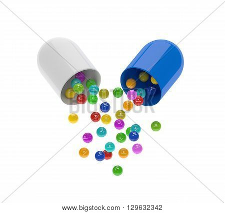 Capsule With Vitamin Granules Isolated Over White
