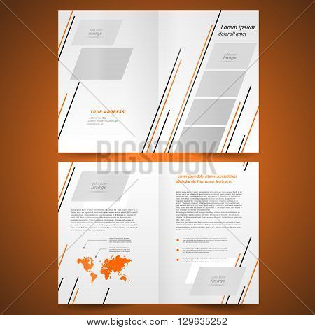booklet design template catalog brochure folder leaflet vector geometric abstract grach orange black line grey background