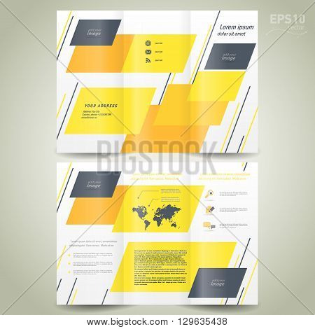 brochure design template vector folder leaflet geometric abstract grach yellow black line white background
