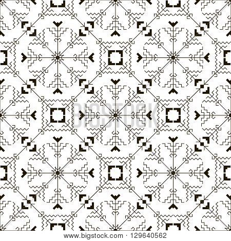 Geometric seamless pattern with traditional elements of the Chuvash culture. Black-and-white ethnic pattern. Vector illustration