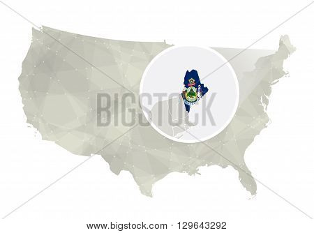 Polygonal Abstract Usa Map With Magnified Maine State.