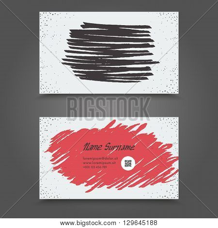 Visit Card With Hand Drawn Abstract Elements. Hand Drawn Business Card Template Design.