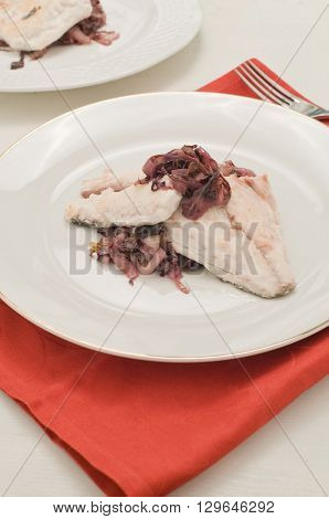 Fish bream with red radicchio di Treviso