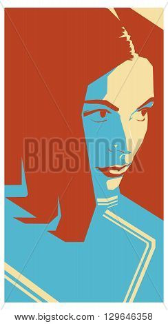 Vector Retro red and blue poster with a girl