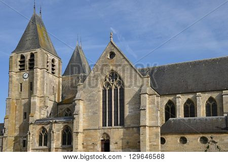 Ecouis France - july 22 2015 : the exterior of the collegiate church built between 1310 and 1313