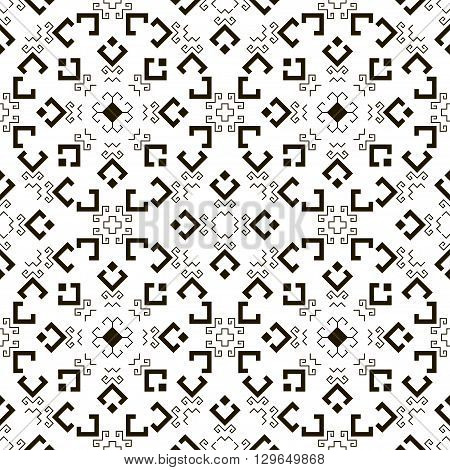 Geometric seamless pattern with traditional elements of the Chuvash culture. Black-and-white ethnic pattern. Vector illustration