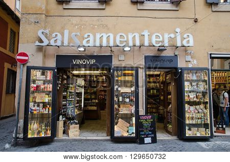 ROME, ITALY  APRIL 27: Italian products shop at the street Via de Lucchesi in Rome April 27, 2016