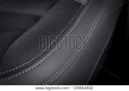 Leather  car seats. Interior detail with stitch