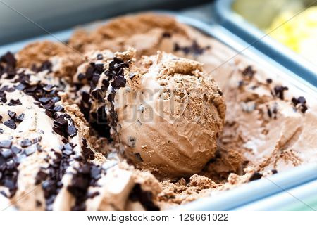 Scoop Of Chocolate Chip Ice Cream Sitting In Ice Cream.
