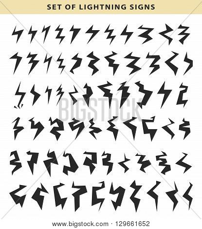 Lightning silhouette isolated .  Set bolt icon lightning. lightning icons Set stop high voltage . Lightning icons set