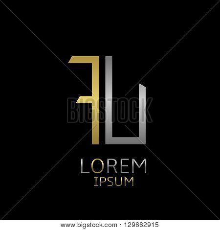 Golden F and silver U letters logo template for your business company