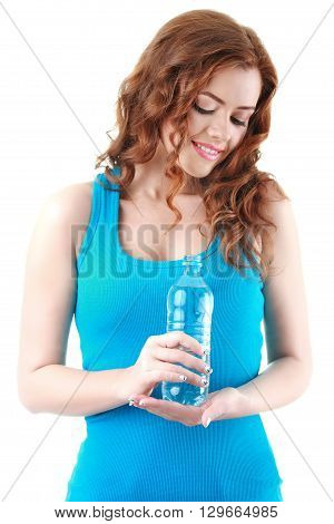 Portrait of a young beautiful woman on a white background.