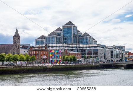 Dublin Ireland - August 3 2013: Nord Wall quay view of the Finanacial Center palaces