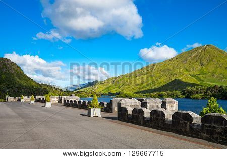 Ireland Calway county Connemara area the Pollacappul lake seen from the Kylemore abbey