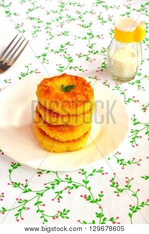 Fried rice cutlets on the plate. Easy vegetarian recipe