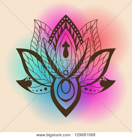 Lotus Mandala. Vector ornamental Lotus ethnic zentang. Ornamental Boho Style lotus Flower. Indian Lotus. Lotus Mehndi. Vector illustration. Yoga India arabic om