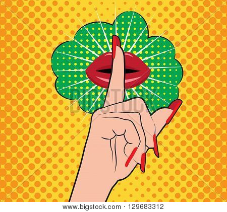 Pin-up style wow women with open mouth shut up