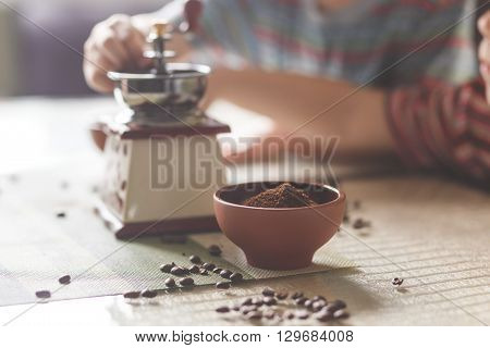 Still Life With Coffee Beans And Old Mill