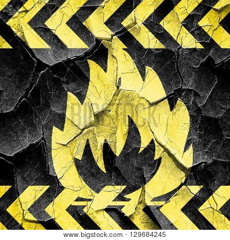 Flammable hazard sign, black and yellow rough hazard stripes