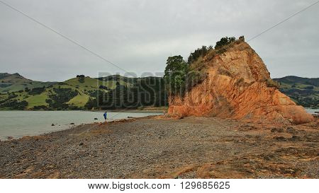 Centre of the Banks Peninsula. Old solid lava plug. Scene near Akaroa New Zealand.
