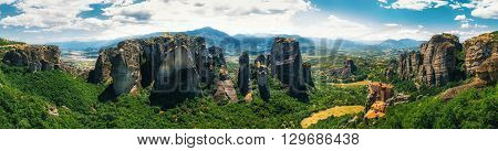 Panoramic view of Meteora monasteries in Trikala Greece