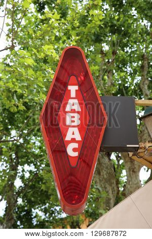 French Red And White Sign Tabac. In France 