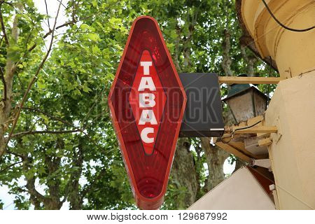 French Red And White Sign Tabac. In France 