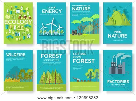 Ecology information cards set. Ecological template of flyear, magazines, posters, book cover, banners. Eco infographic concept  background. Layout illustrations modern pages with typography text