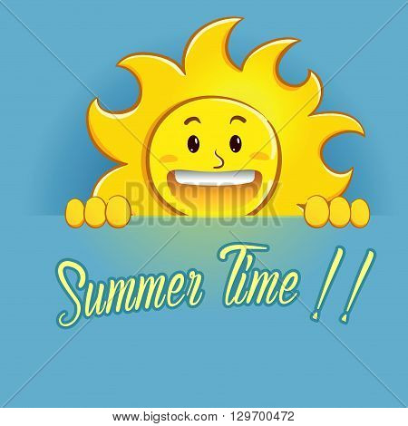 Vector stock of happy sun holding summer time sign