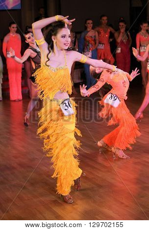 MOSCOW - MARCH 19: Unidentified teens age 12-18 compete at artistic dances at European Artistic Dace Championship, organized by World Dance Artistic Federation on March 19, 2016, in Moscow.