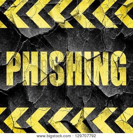 Phising fraud background, black and yellow rough hazard stripes