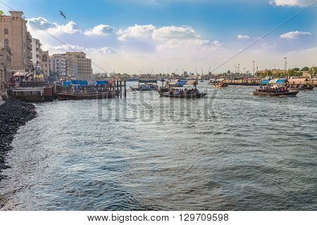 Water Taxi Crossing The Famous Creek In Dubai, Uae