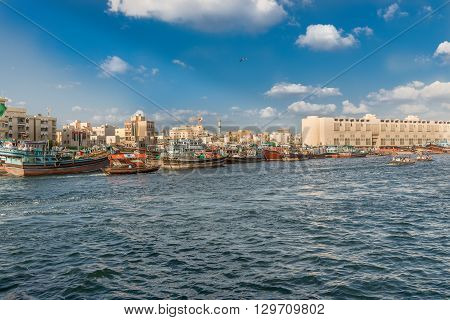Water Taxi Crossing The Famous Creek In Dubai, Uae