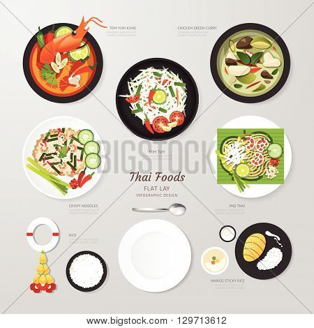 Infographic Thai foods business flat lay idea. Vector illustration hipster concept.can be used for layout advertising and web design.