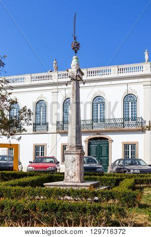 The pillory of the town of Nisa located in the town center. Nisa, Portugal.