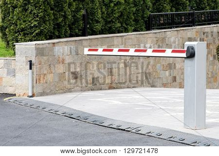 Close up of underground parking entrance barrier