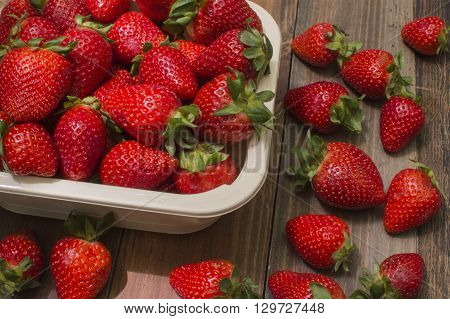 fresh and ripe, freshly picked strawberries on the table